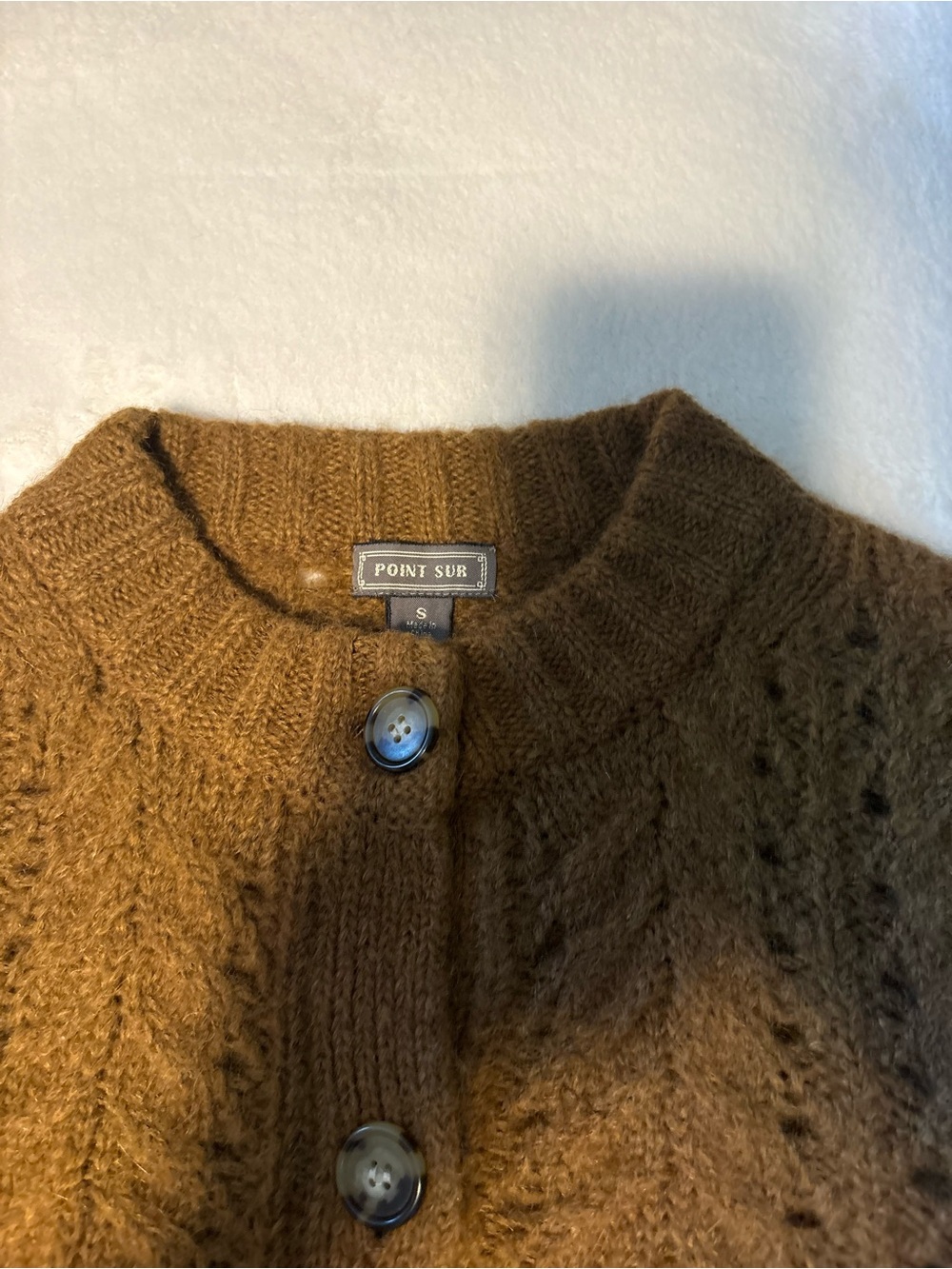 Textured Brown Cable Knit Button-Front Cardigan Sweater - Picture 2 of 2